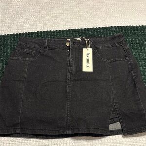 Black Denim Skort with Front Slit